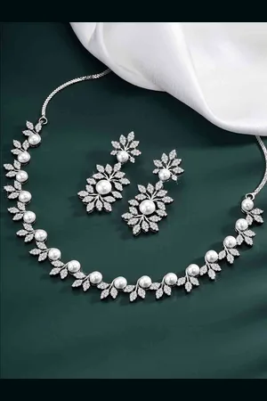Peora Silver Plated CZ Stone Studded Jewellery Set