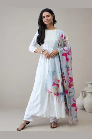 InWeave Women Pleated Kurta with Trousers & With Dupatta