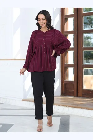 Jaipur Women Self Weave Rayon Lurex Gathered Top With Elasticated Gathered Sleeves