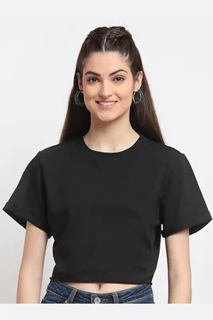 DOOR74 Women Round Neck Crop T-shirt