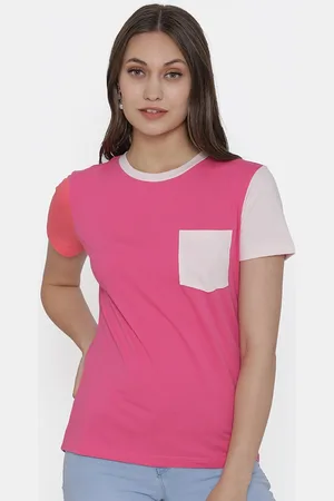 DOOR74 Women Pink Cotton T-shirt