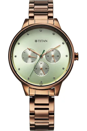 Titan Women Brass Embellished Dial & Stainless Steel Bracelet Style Straps Analogue Watch 2648QM03