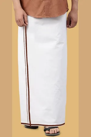WHITE HEART Men Pure Cotton Single Layer Dhoti with Coloured Border