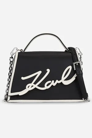 Karl Lagerfeld Printed Leather Half Moon Satchel with Applique