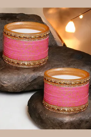 Lucky Jewellery Pink CZ & Kundan Studded Punjabi Bridal Bangle Set