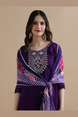 Jaipur Women Ethnic Motifs Embroidered Regular Thread Work Chanderi Cotton Kurta with Trousers & With