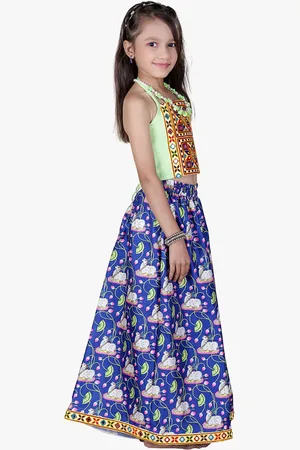 Jilmil Girls Blue Ethnic Motifs Embroidered Regular Thread Work Top with Palazzos