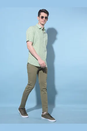 Crimsoune Club Classic Floral Printed Spread Collar Slim Fit Cotton Casual Shirt