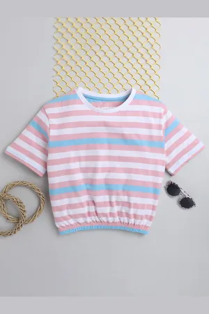 BAESD Kids-Girls Striped Cotton Round Neck Short Sleeves Blouson Top