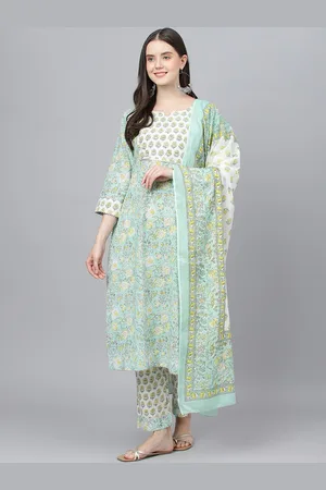 Kalini Floral Printed Regular Gotta Patti Pure Cotton Kurta With Trousers & Dupatta
