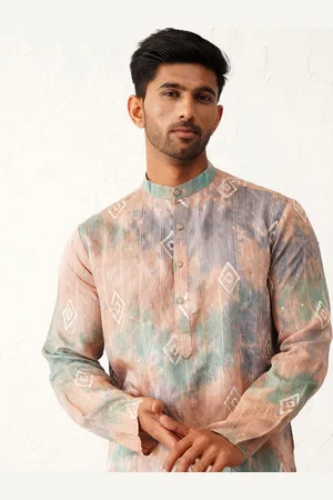 Jompers Band Collar Geometric Printed Sequinned Straight Kurta