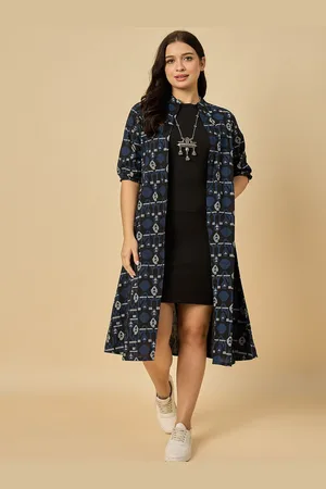Azira Geometric Printed Longline Open Front Cotton Shrug