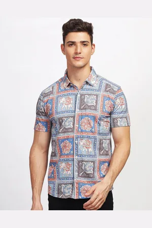 bullmer Straight Ethnic Motifs Printed Spread Collar Cotton Casual Shirt