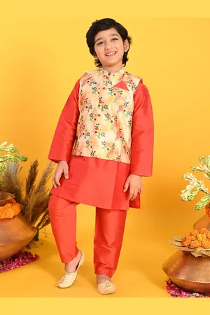SAKA DESIGNS Boys Floral Printed Kurta With Pyjamas & Nehru Jacket