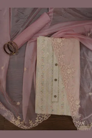 Jaipur Sequin Embroidered Silk Blend Dress Material with Dupatta