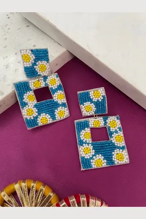 Digital Dress Room Beaded Geometric Drop Earrings