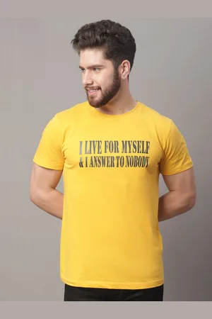 DOOR74 Men Yellow Typography Printed T-shirt
