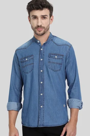 DEZANO Men Comfort Faded Denim Cotton Casual Shirt