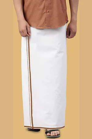 WHITE HEART Men Pure Cotton Single Layer Dhoti with Coloured Border