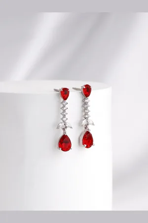 GIVA 925 Sterling Silver Rhodium-Plated Artificial Stones Studded Drop Earrings