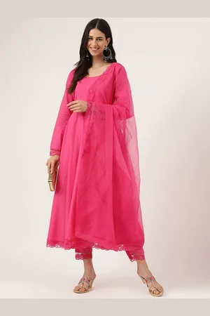 Kalini Pure Cotton Anarkali Kurta With Trousers & Dupatta