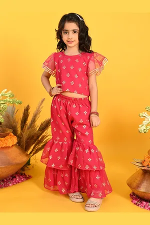 SAKA DESIGNS Girls Ethnic Motifs Printed Top with Sharara