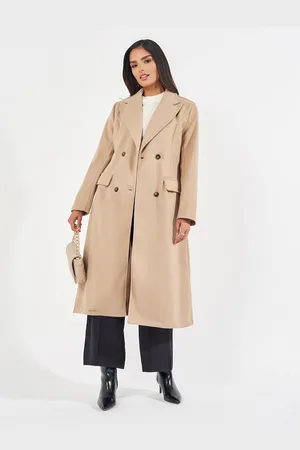 Styli Women Regular Fit Long Line Length Double Breasted Wool Look Coat
