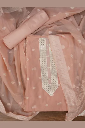 Jaipur Zari Woven Cotton Blend Dress Material with Dupatta