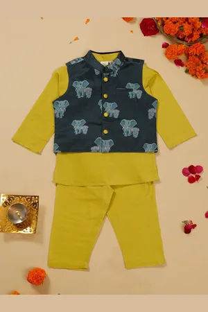 SAKA DESIGNS Boys Mandarin Collar Long Sleeves Kurta with Pyjamas & Nehru Jacket