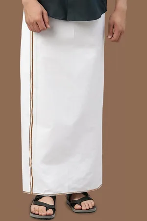 WHITE HEART Men Pure Cotton Single Layer Dhoti with Coloured Border