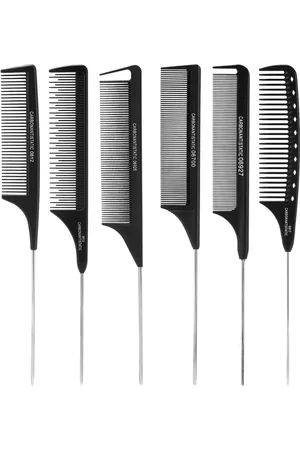 FEELHIGH Set Of 6 Carbon Fiber & Stainless Steel Hair Combs - Black