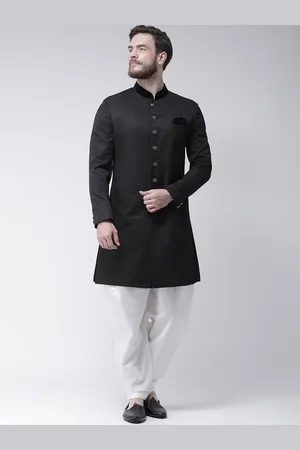 Hangup Men Black Solid Sherwani Set