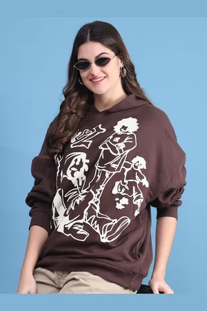 DOOR74 Women Printed Hooded Pullover Sweatshirt