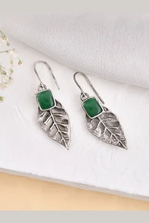 Dastoor Silver-Plated Leaf Shaped Drop Earrings