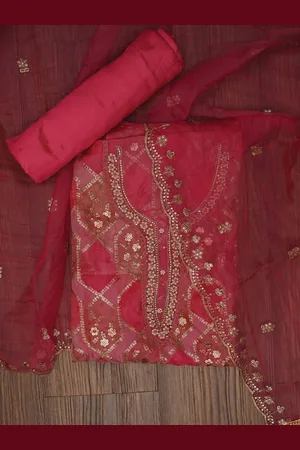 Jaipur Sequin Embroidered Organza Dress Material with Dupatta