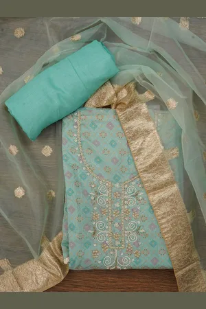 Jaipur Unstitched Embellished Cotton Blend Dress Material with Dupatta