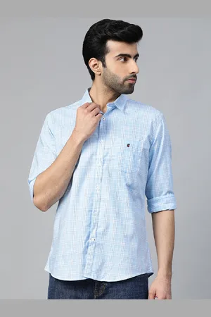 Louis Philippe Men Blue & White Slim Fit Checked Casual Shirt
