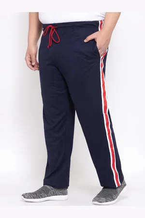 Pluss Men Navy Blue & Red Solid Straight-Fit Track Pants
