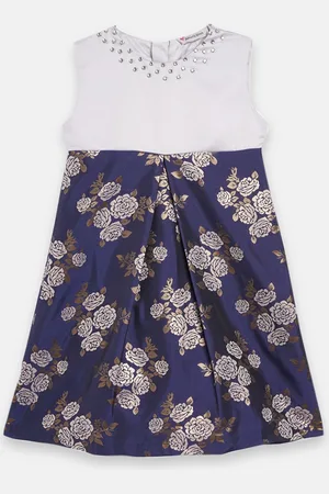BUTTERFLY Navy Blue & White Floral A-Line Dress