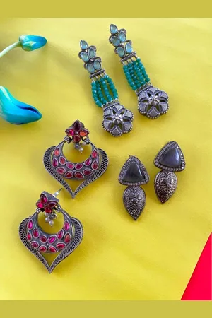 ATIBELLE Set Of 3 Silver Plated Drop Earrings