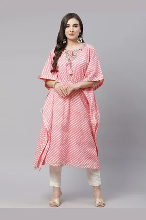 Kalini Leheriya Printed Tie-Up Neck Extended Sleeves Gotta Patti Cotton Kaftan Kurta