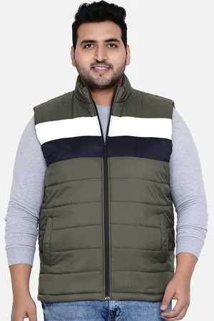 John Pride Men Plus Size Olive Green Blue Striped Puffer Jacket