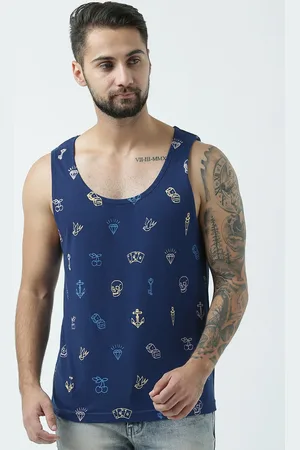 Huetrap Men Blue Printed Scoop Neck T-shirt