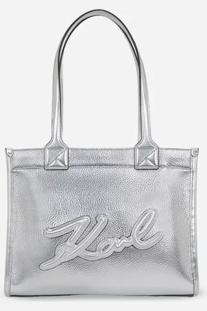Karl Lagerfeld Textured Oversized Bowling Shoulder Bag with Applique