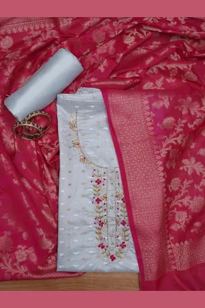 Jaipur Unstitched Silk Blend Embellished Dress Material With Dupatta