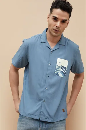 Lifestyle Men Cuban Collar Graphic Printed Relaxed Fit Casual Shirt