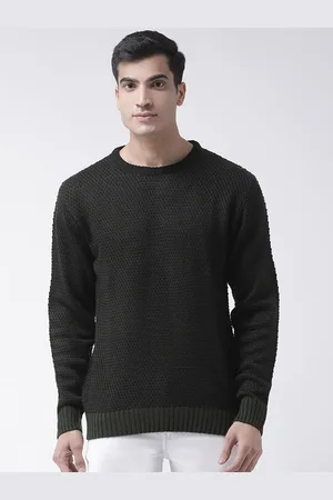 Club York Men Black & Green Cable Knit Pullover