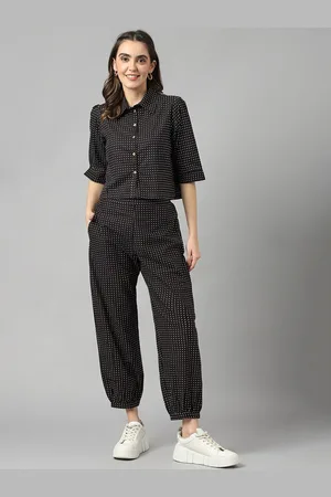 Kalini Polka Dot Printed Cotton Shirt With Joggers