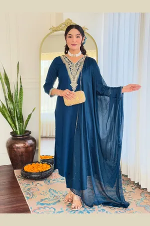 Navlik Women Embroidered Regular Thread Work Kurta with Trousers & With Dupatta