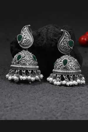 Adwitiya Collection Oxidised Paisley Shaped Jhumkas Earrings